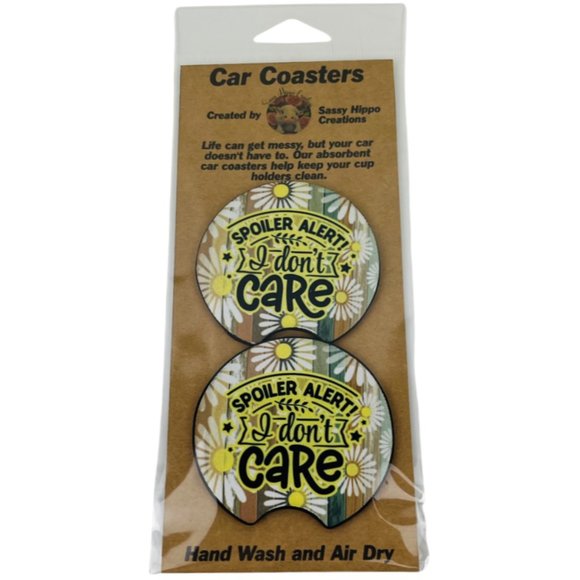 Car Coasters Spoiler Alert I Don't Care Sarcasm Set of 2 Neoprene Absorbent - Picture 1 of 9